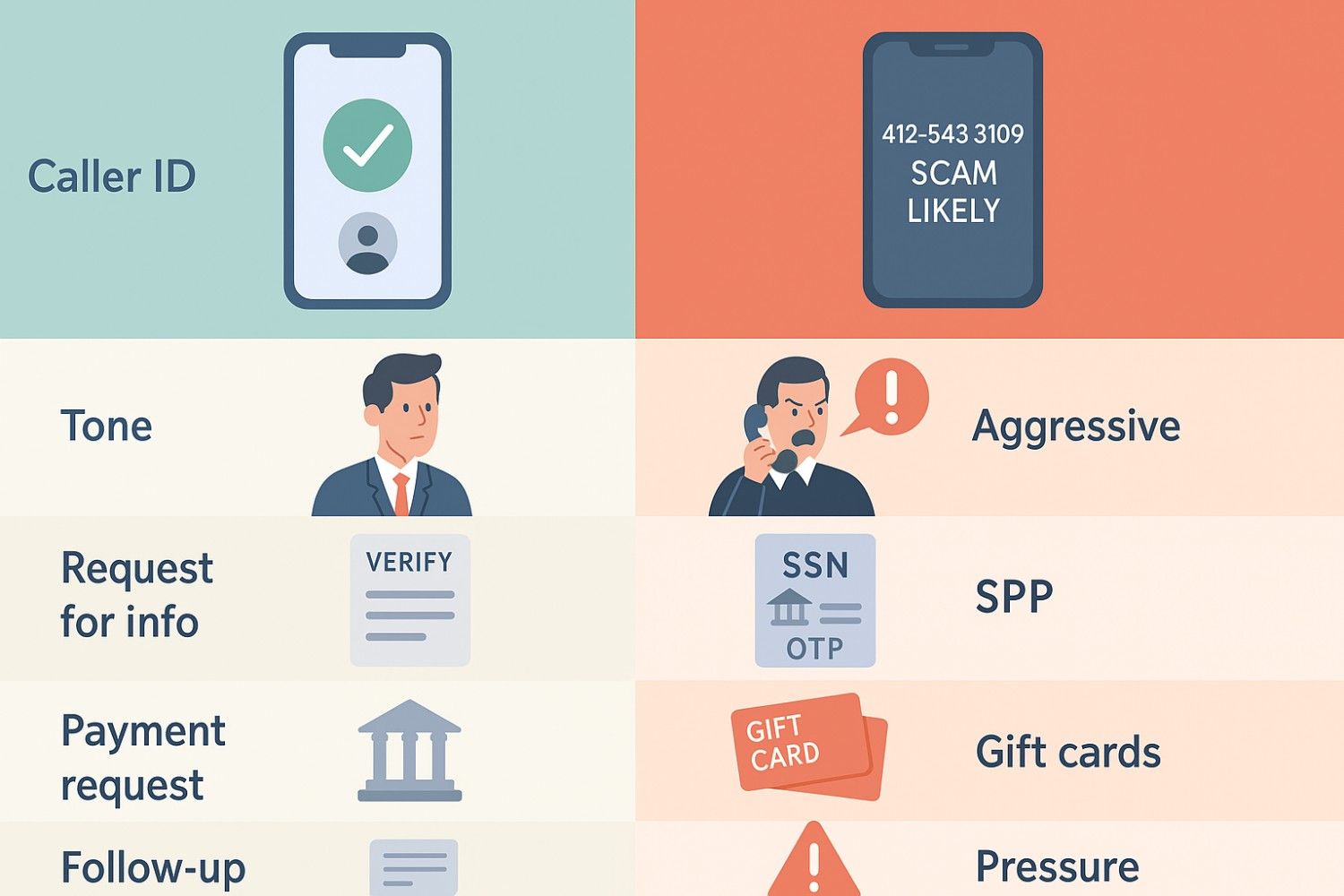 Quick Comparison Legit Calls vs. Scam Calls
